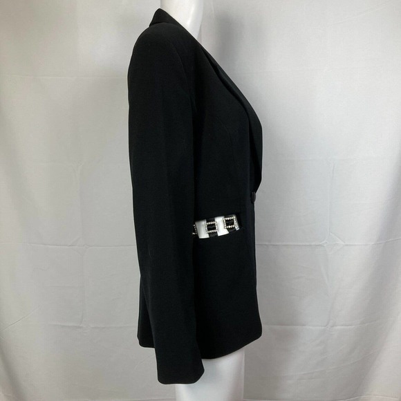 Nina Austin Jacket Blazer‎ Womens Sz 10 Black Rhinestone Buckle Waist Button - Picture 3 of 10